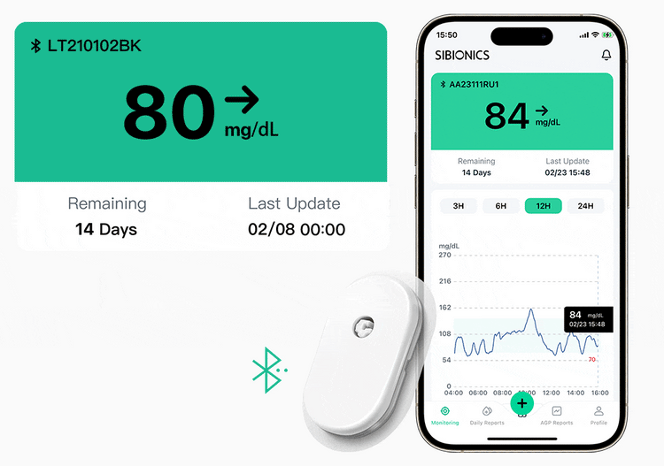 Application SIBIONICS : affichage des valeurs et connexion du capteur
