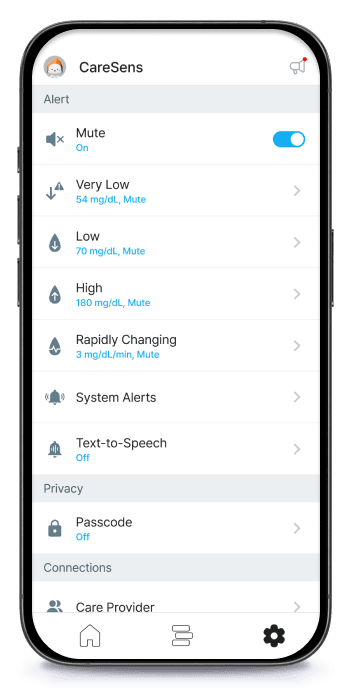 Réglages des alertes dans l’application CareSens Air