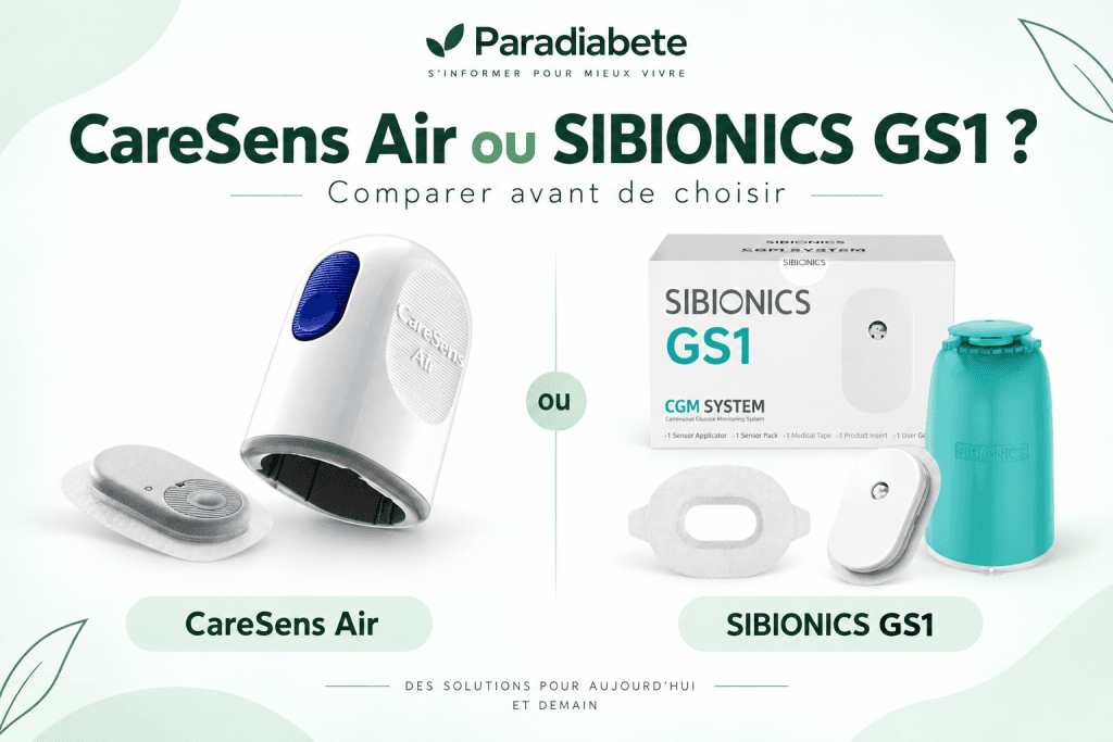 Comparaison CareSens Air et SIBIONICS GS1 : capteurs et applicateurs réunis